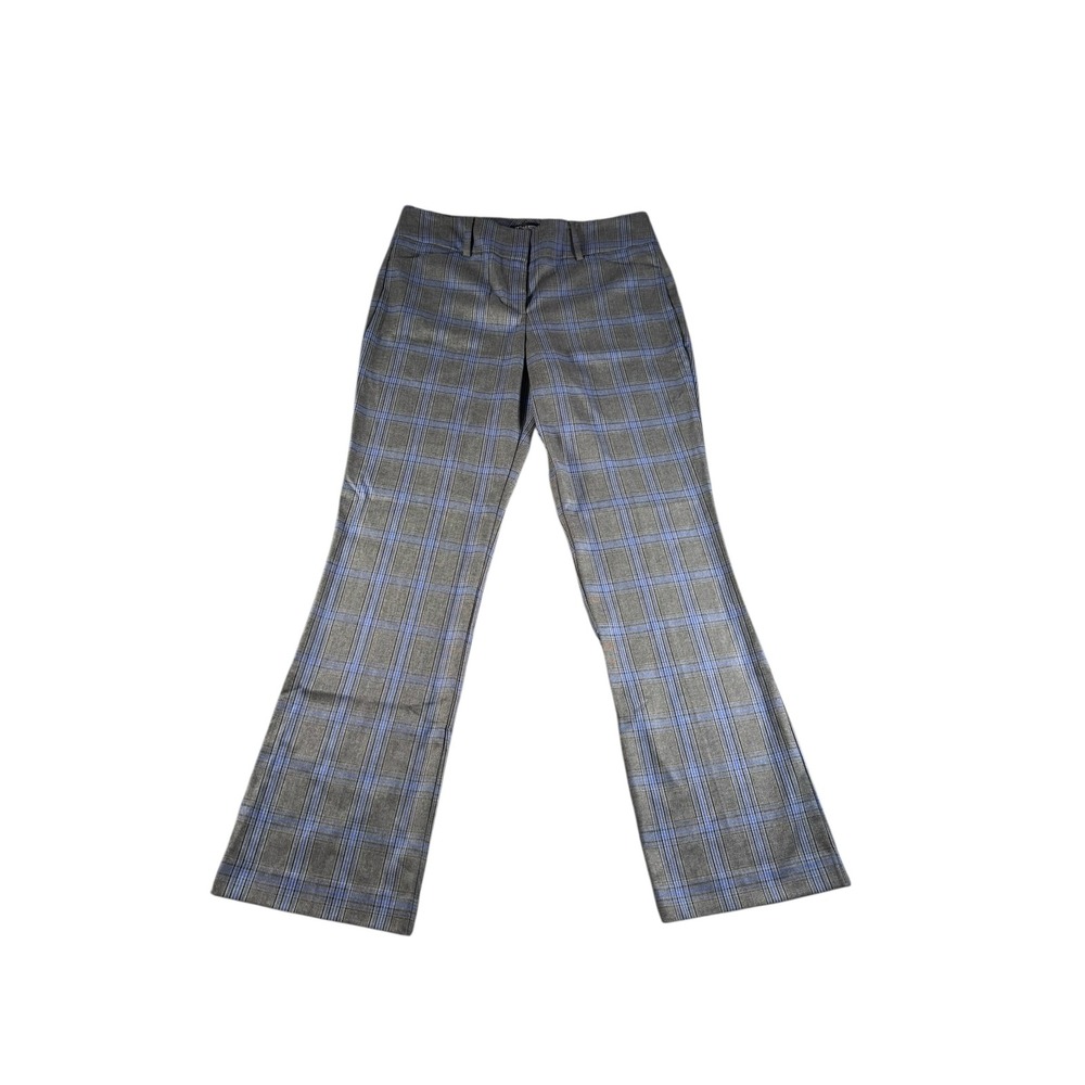 Womens Gray Plaid Wide-Leg Trousers